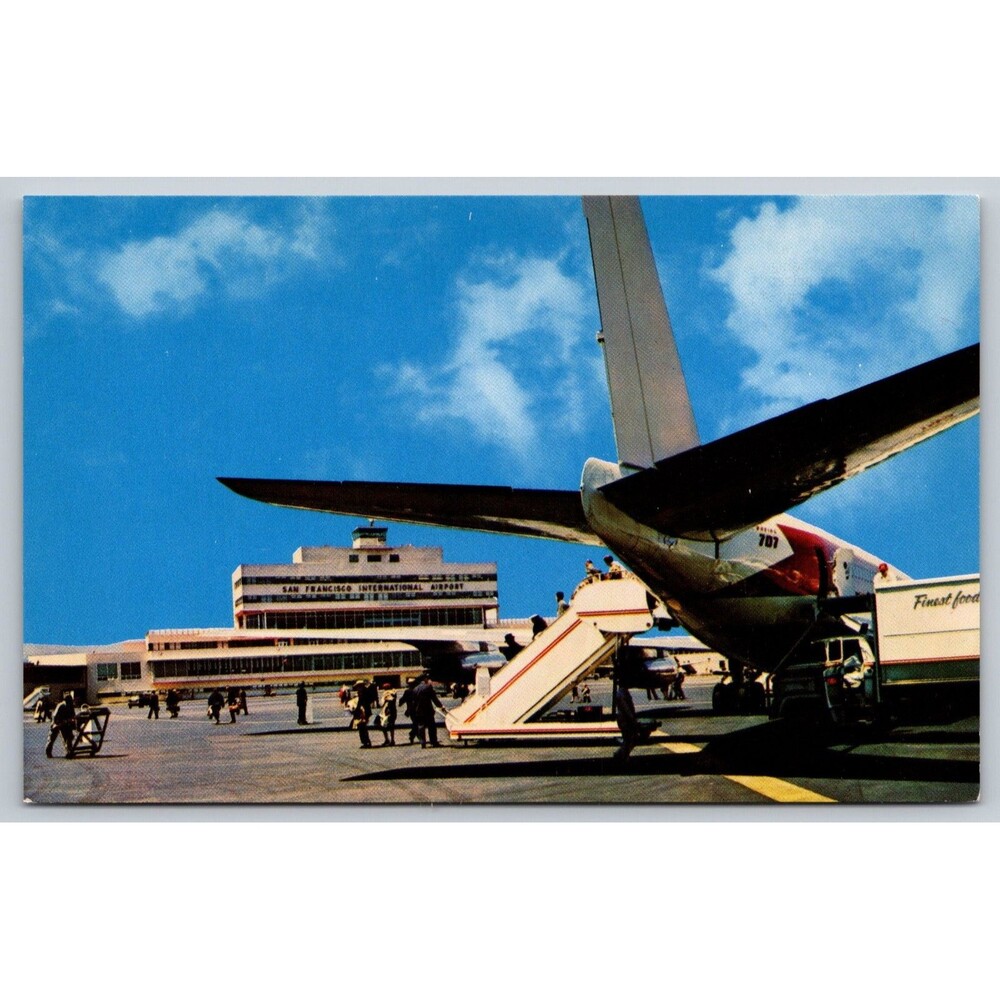 Vintage SFO Postcard San Francisco International Airport Boeing 707 Mike Roberts